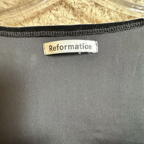 Reformation Lunar Square Neck Puff Sleeve Black Velvet Rebel Chic Mini Dress M - Picture 9 of 16